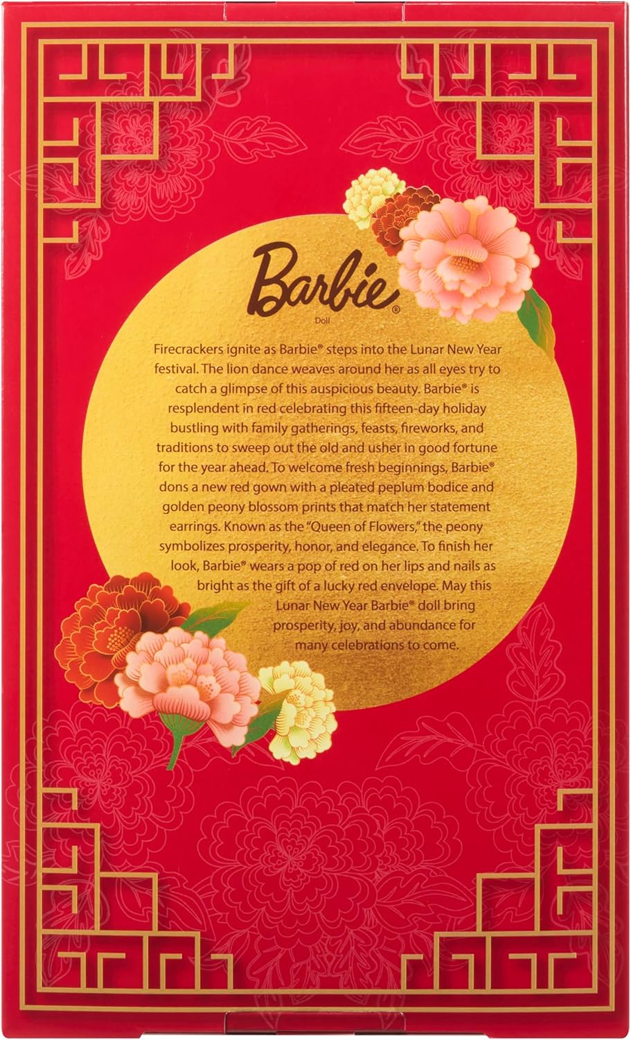 Barbie Signature Lunar New Year Fashion Doll Wearing Red Dress with Golden Peony Print, Collectible Holiday Toy, JJX83