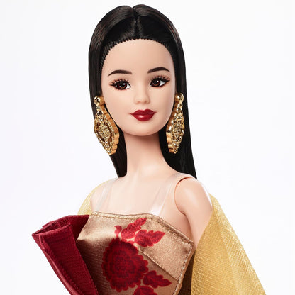 Barbie Signature Lunar New Year Fashion Doll Wearing Red Dress with Golden Peony Print, Collectible Holiday Toy, JJX83