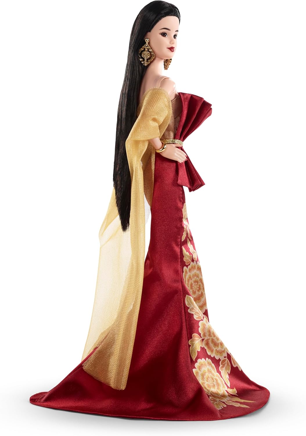 Barbie Signature Lunar New Year Fashion Doll Wearing Red Dress with Golden Peony Print, Collectible Holiday Toy, JJX83