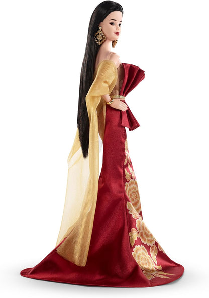 Barbie Signature Lunar New Year Fashion Doll Wearing Red Dress with Golden Peony Print, Collectible Holiday Toy, JJX83