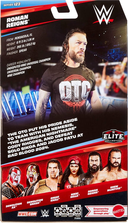 Mattel WWE Elite Action Figure & Accessories, Series #123 Set, 6-inch Collectible Roman Reigns with 25 Articulation Points & Swappable Hands, JHT62