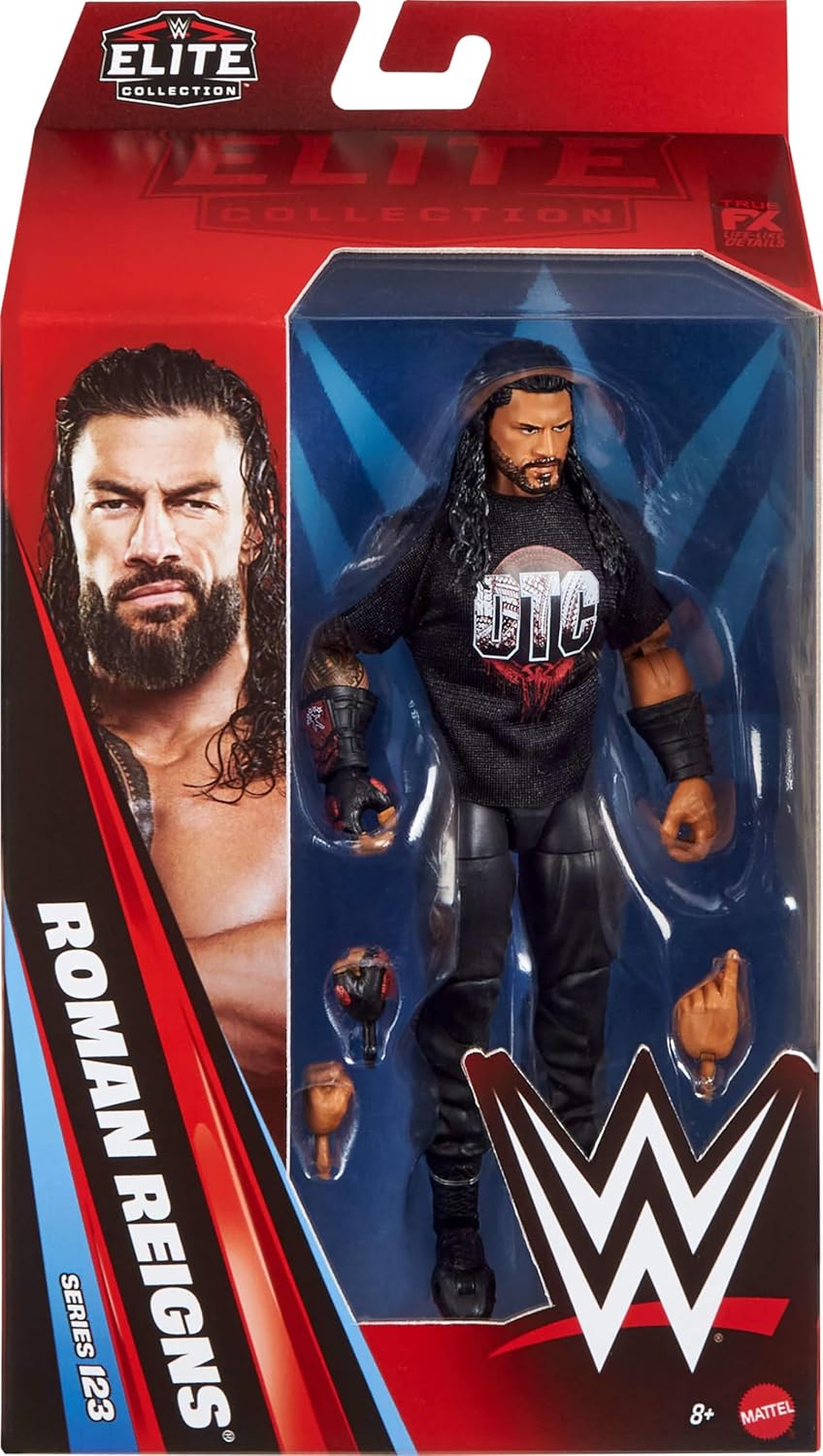 Mattel WWE Elite Action Figure & Accessories, Series #123 Set, 6-inch Collectible Roman Reigns with 25 Articulation Points & Swappable Hands, JHT62