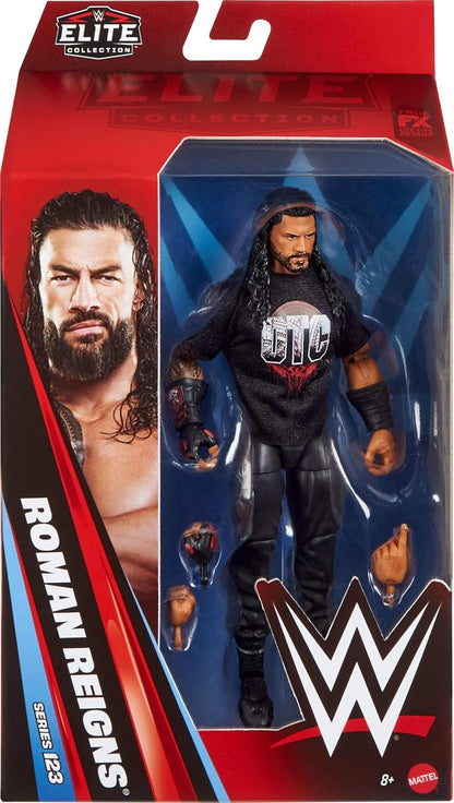 Mattel WWE Elite Action Figure & Accessories, Series #123 Set, 6-inch Collectible Roman Reigns with 25 Articulation Points & Swappable Hands, JHT62