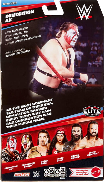 Mattel WWE Elite Action Figure & Accessories, Series #123 Set, 6-inch Collectible Demolition Ax with 25 Articulation Points & Swappable Hands