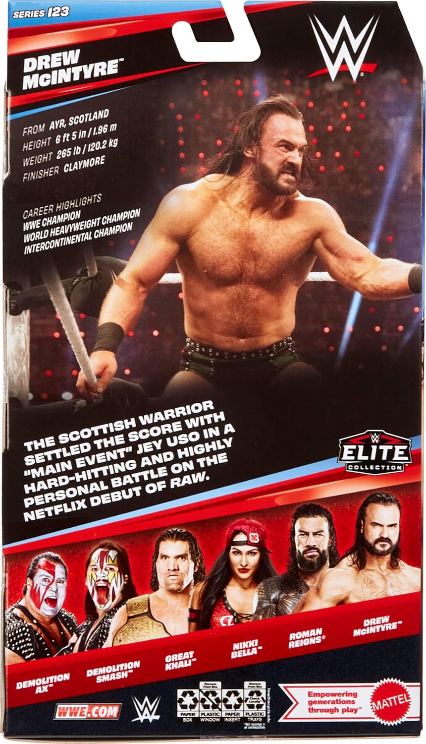 Mattel WWE Elite Action Figure & Accessories, Series #123 Set, 6-inch Collectible Drew McIntyre with 25 Articulation Points & Swappable Hands, JHT63