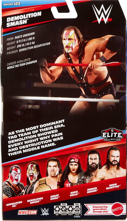 Mattel WWE Elite Action Figure & Accessories, Series #123 Set, 6-inch Collectible Demolition Smash with 25 Articulation Points & Swappable Hands