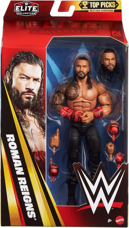 Mattel WWE Elite Collection Top Picks Action Figures & Accessories Set, 6-inch Collectible Roman Reigns with Swappable Hands & Ring Gear (Styles May Vary