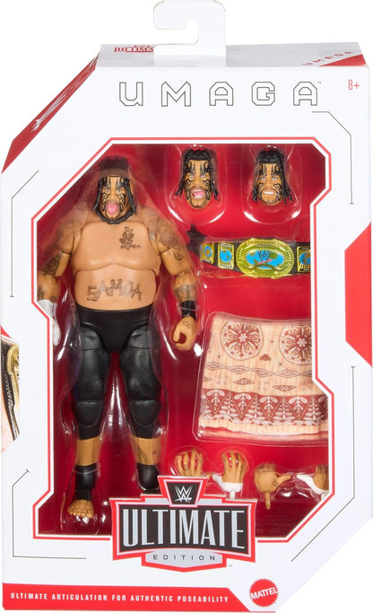 Mattel WWE Ultimate Edition Action Figure & Accessories Set Umaga 6-inch Collectible with Swappable Heads & Hands, 30 Articulation Points, JHV91