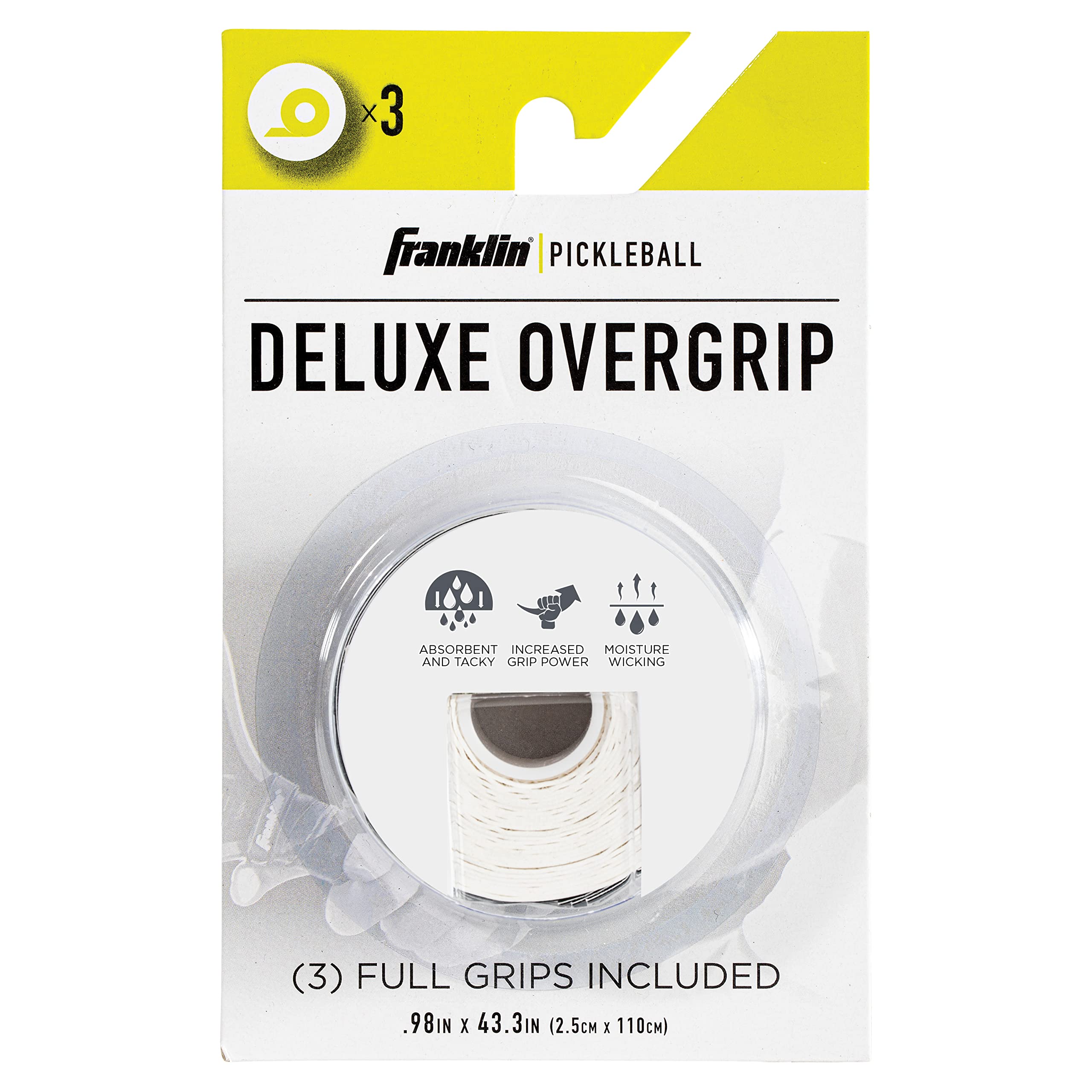Franklin Sports Pickleball Paddle Overgrips – Provides Extra Grip – Slight Tackiness – Durable & Strong – White
