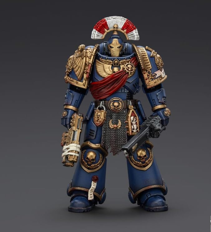 JOYTOY Warhammer - Statuetta da collezione Space Marine 40K, blu e oro, dettagliata armatura da battaglia con decorazioni ornamentali, modello da esposizione