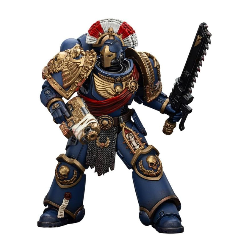 JOYTOY Warhammer - Statuetta da collezione Space Marine 40K, blu e oro, dettagliata armatura da battaglia con decorazioni ornamentali, modello da esposizione