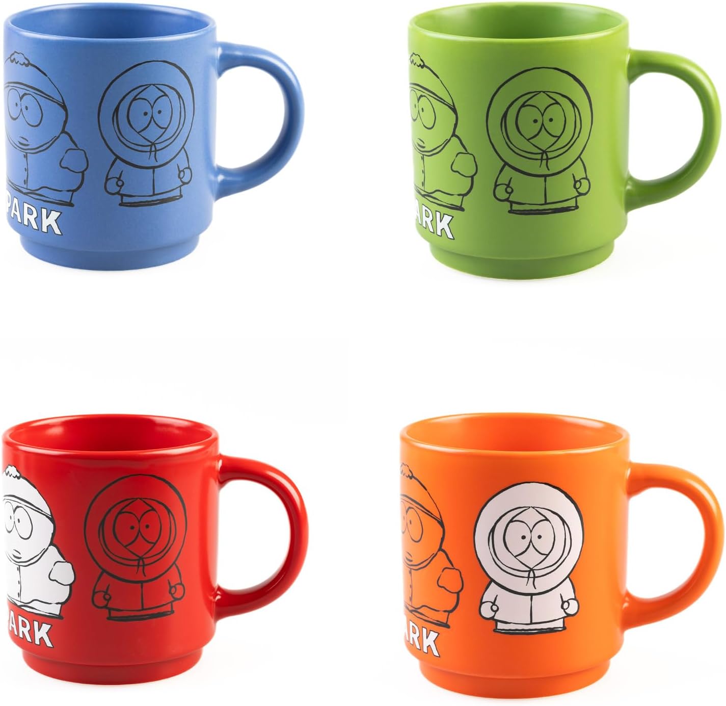 Grupo Erik Mugs Set of 4 - South Park Merchandise | Stacking Mugs with Stand 10.8 oz - 300ml Coffee Cups Espresso | South Park Gifts for Friends