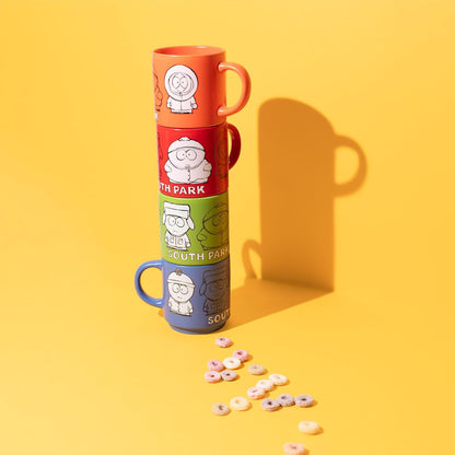 Grupo Erik Mugs Set of 4 - South Park Merchandise | Stacking Mugs with Stand 10.8 oz - 300ml Coffee Cups Espresso | South Park Gifts for Friends