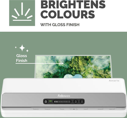 Fellowes A4 Laminating Pouches – 100 Pack, Gloss Finish, Light Duty 75/80 Micron, 50% Recycled Content – Lamination for Teachers & Offices