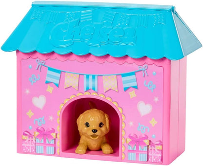 Barbie Family & Friends Club Chelsea Surprise Birthday Party Playset with Chelsea Small Doll (Brunette), Transforming Doghouse & 10+ Accessories, JJB41