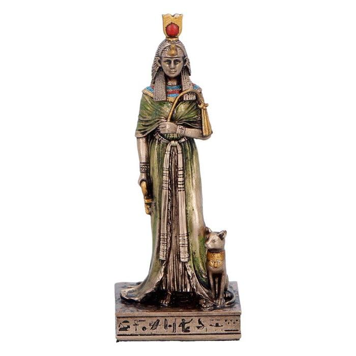 Nemesis Now Egyptian Queen Nefertari (Mini) 8.6cm – Ancient Egypt Sturdy Resin Figurine with Cat Companion, Bronze Finish Royal Collectible Decor