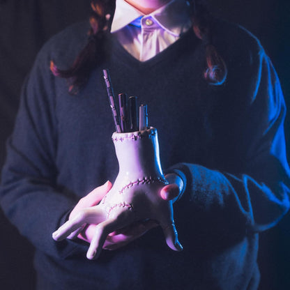 Grupo Erik Pen Holder For Desk & Stationery Set - Wednesday Addams Gifts | Desk Accessories - Pencil Holder, 2 Pens, Pencil, Eraser, Sharpener | Thing Hand Wednesday Gifts