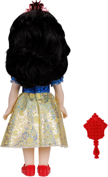 Disney Princess Schneewittchen Puppe 35 cm, reflektierende Glitzeraugen, bewegliche Gelenke, ausziehbares Kleid, Schuhe, Krone, schwarzes Haar, für Mädchen ab 3 Jahren