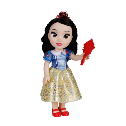 Disney Princess Schneewittchen Puppe 35 cm, reflektierende Glitzeraugen, bewegliche Gelenke, ausziehbares Kleid, Schuhe, Krone, schwarzes Haar, für Mädchen ab 3 Jahren