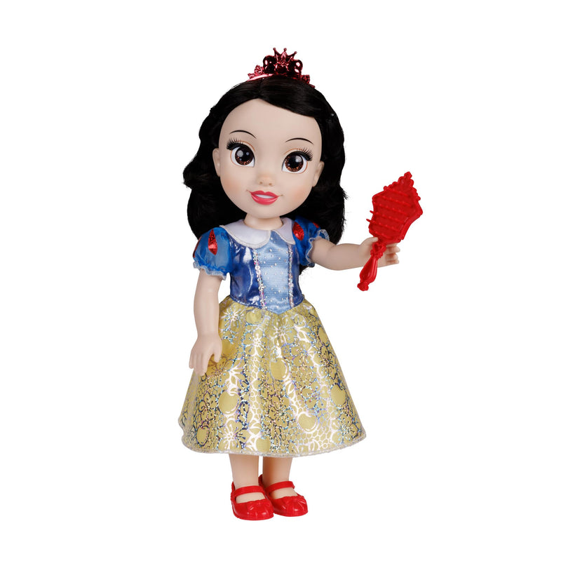 Disney Princess Schneewittchen Puppe 35 cm, reflektierende Glitzeraugen, bewegliche Gelenke, ausziehbares Kleid, Schuhe, Krone, schwarzes Haar, für Mädchen ab 3 Jahren