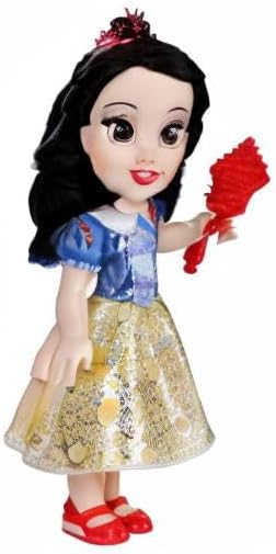 Disney Princess Schneewittchen Puppe 35 cm, reflektierende Glitzeraugen, bewegliche Gelenke, ausziehbares Kleid, Schuhe, Krone, schwarzes Haar, für Mädchen ab 3 Jahren