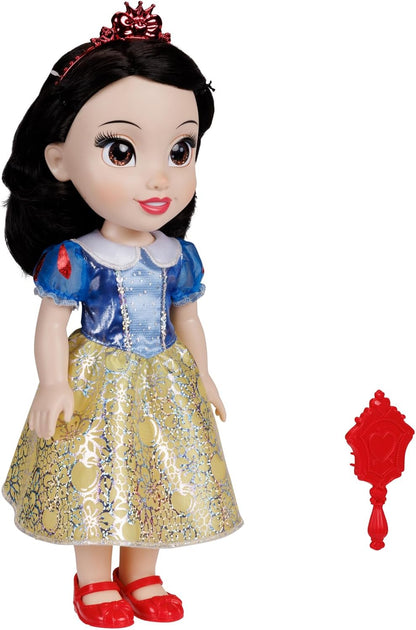 Disney Princess Schneewittchen Puppe 35 cm, reflektierende Glitzeraugen, bewegliche Gelenke, ausziehbares Kleid, Schuhe, Krone, schwarzes Haar, für Mädchen ab 3 Jahren