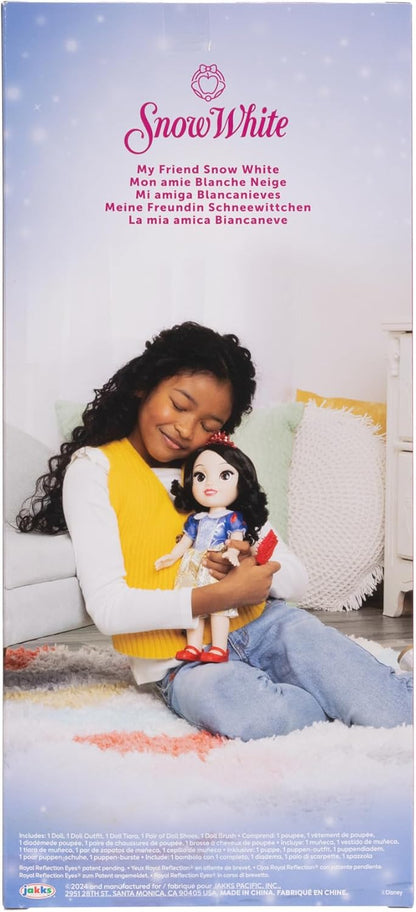 Disney Princess Schneewittchen Puppe 35 cm, reflektierende Glitzeraugen, bewegliche Gelenke, ausziehbares Kleid, Schuhe, Krone, schwarzes Haar, für Mädchen ab 3 Jahren