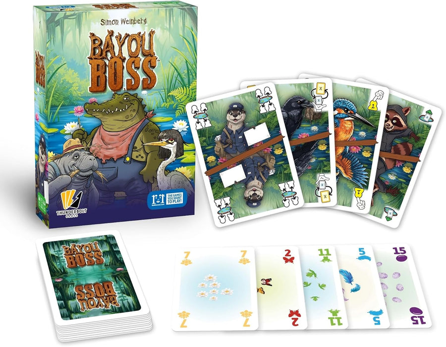 R & R Games Bayou Boss Card Game, Ages 8+, 2-8 Players, Trick-Taking Strategy Game, 102 Playing Cards, 16 Character Cards, 1 Dealer Card, 8 Reference Aids