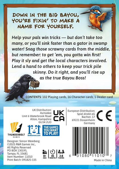 R & R Games Bayou Boss Card Game, Ages 8+, 2-8 Players, Trick-Taking Strategy Game, 102 Playing Cards, 16 Character Cards, 1 Dealer Card, 8 Reference Aids