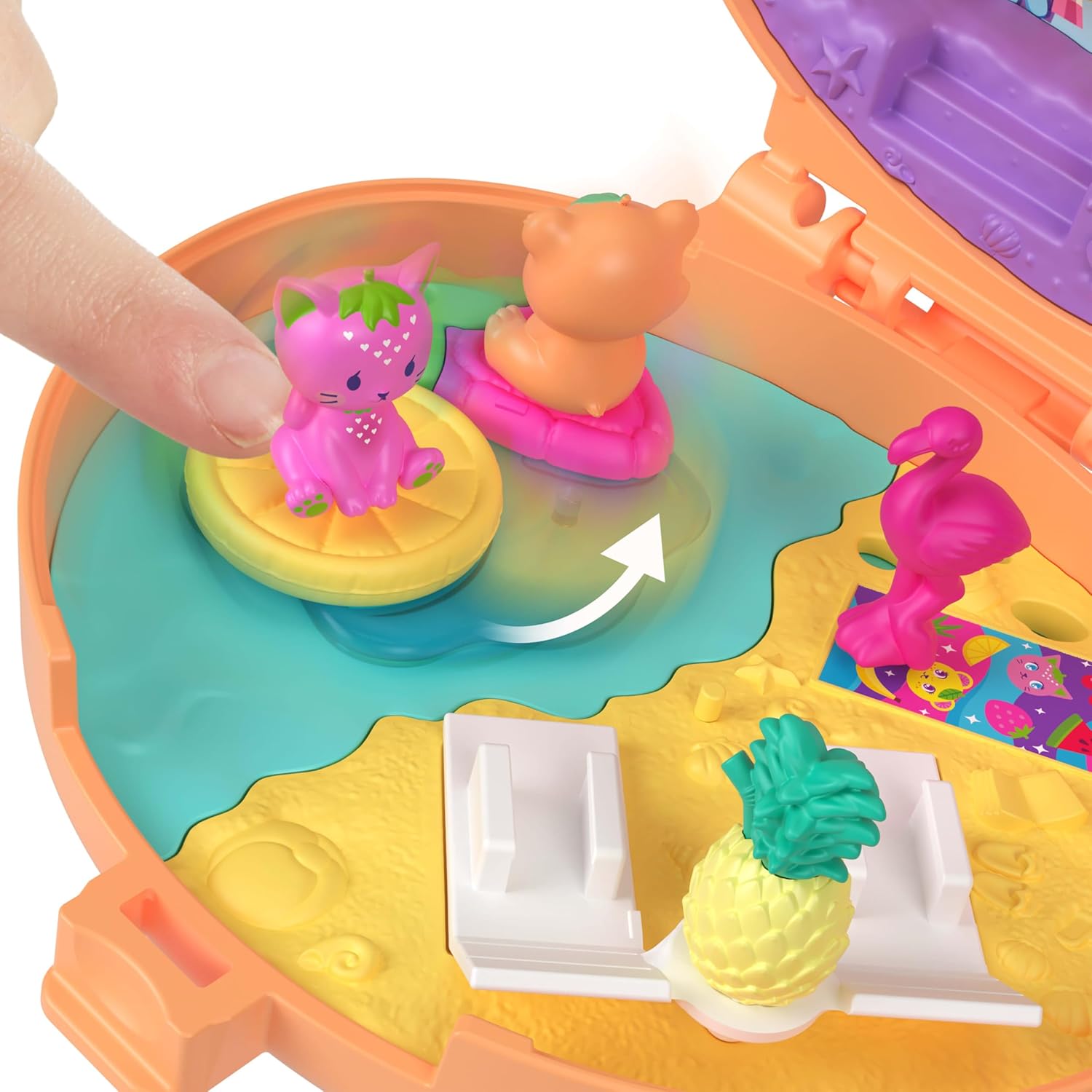 Polly Pocket Doll & Pets Playset, Plushie Bear Compact, Keychain and Plush with Fruit Theme Accessories and Charms, JKC79