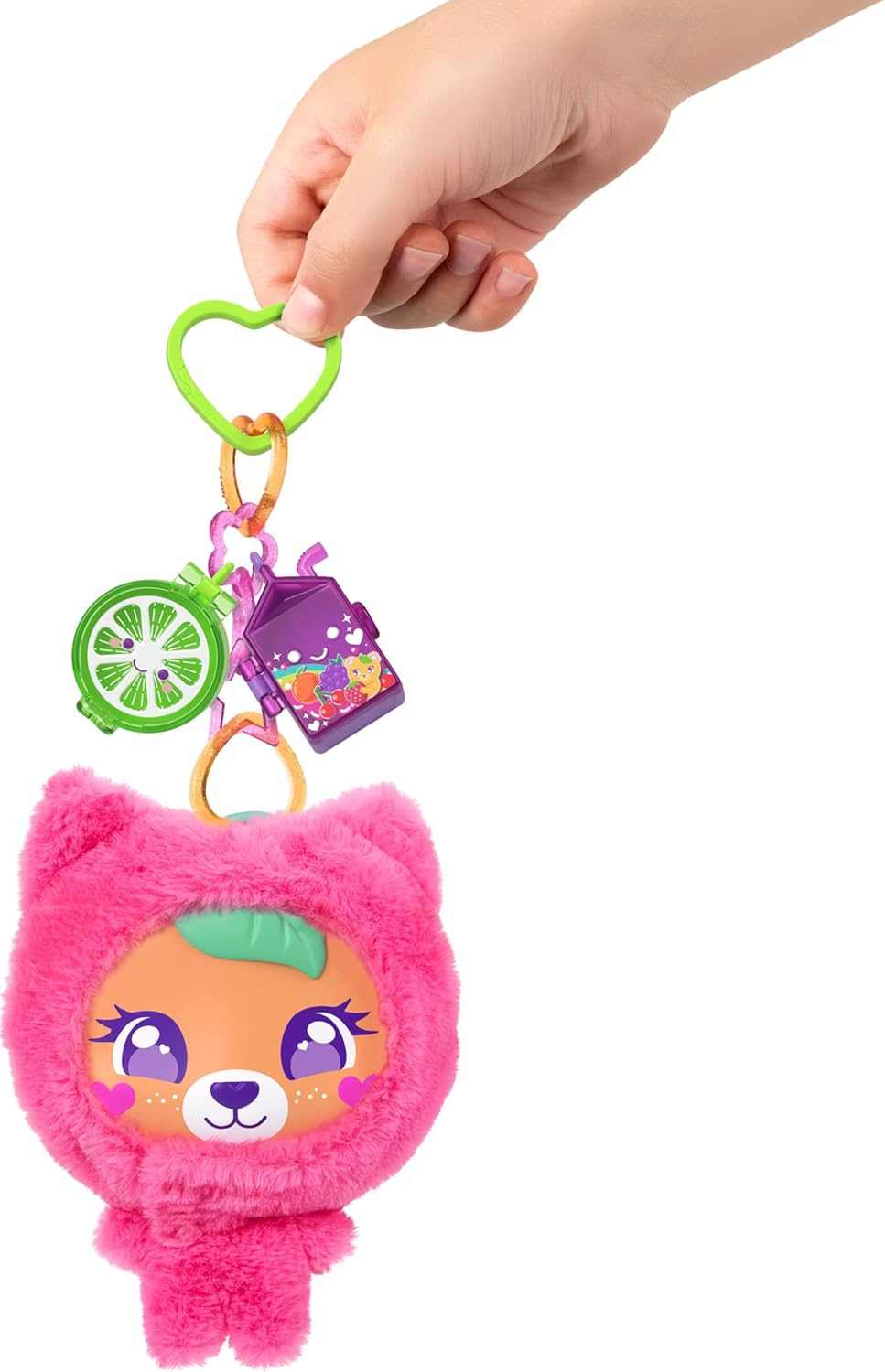 Polly Pocket Doll & Pets Playset, Plushie Bear Compact, Keychain and Plush with Fruit Theme Accessories and Charms, JKC79