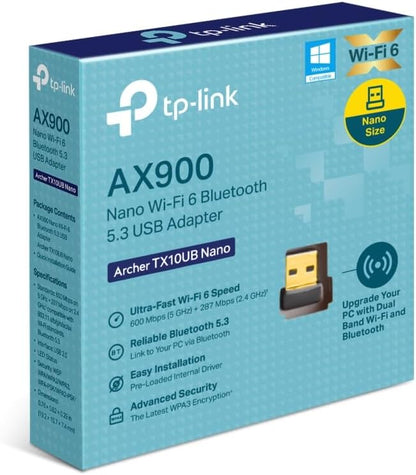 TP-Link Archer TX10UB Nano AX900 Nano Wi-Fi 6 Bluetooth 5.3 USB Adapter, Lower Latency, Higher Efficiency, and Less Congestion, Advanced Security with WPA3