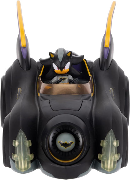 DC X Sonic Shadow als Batman met functionerende Batmobil 6,35 cm. Officieel gelicentieerd product van Jakks Pacific, interactief voertuig met werpbare bal en roterende turbine