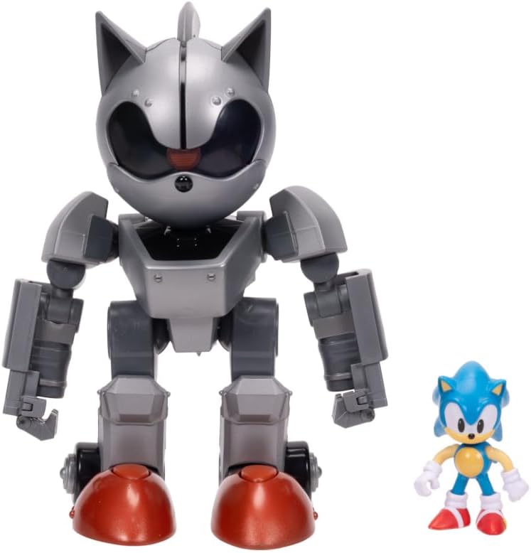 Sonic The Hedgehog Gigantische Mecha Sonic vs Sonic Set, Officieel Gelicentieerd door Jakks Pacific, 20,3 cm Hoog, Zeer Gearticuleerd met Lichtfuncties-Cadeau voor Jongens