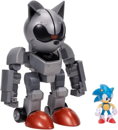 Sonic The Hedgehog Gigantische Mecha Sonic vs Sonic Set, Officieel Gelicentieerd door Jakks Pacific, 20,3 cm Hoog, Zeer Gearticuleerd met Lichtfuncties-Cadeau voor Jongens