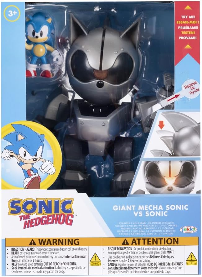 Sonic The Hedgehog Gigantische Mecha Sonic vs Sonic Set, Officieel Gelicentieerd door Jakks Pacific, 20,3 cm Hoog, Zeer Gearticuleerd met Lichtfuncties-Cadeau voor Jongens
