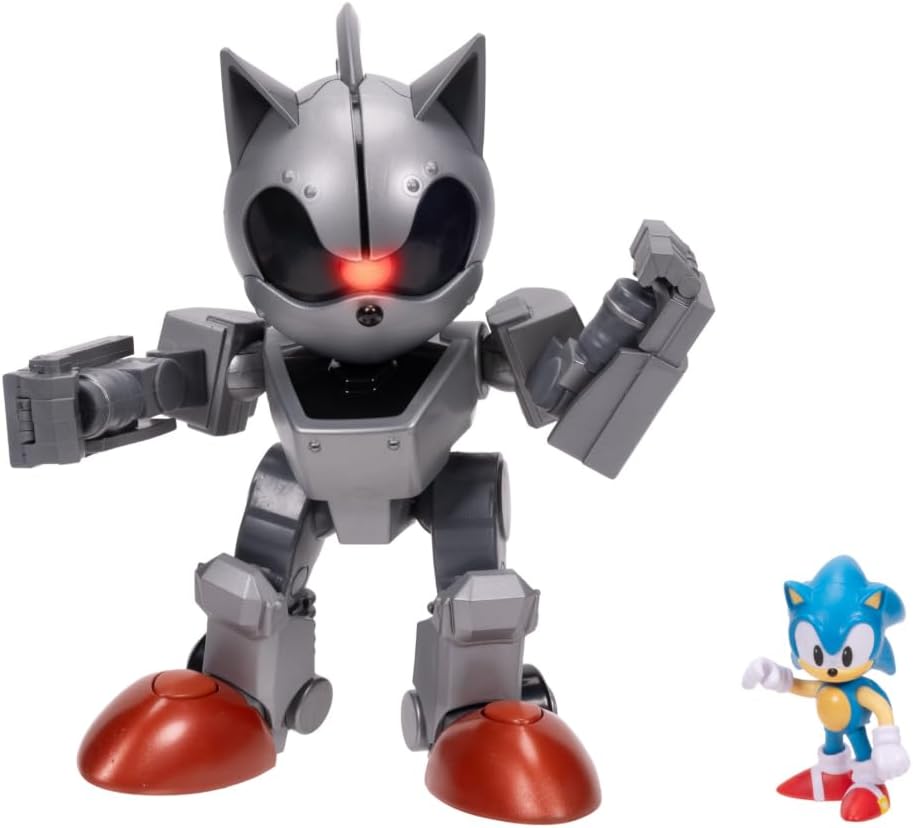 Sonic The Hedgehog Gigantische Mecha Sonic vs Sonic Set, Officieel Gelicentieerd door Jakks Pacific, 20,3 cm Hoog, Zeer Gearticuleerd met Lichtfuncties-Cadeau voor Jongens