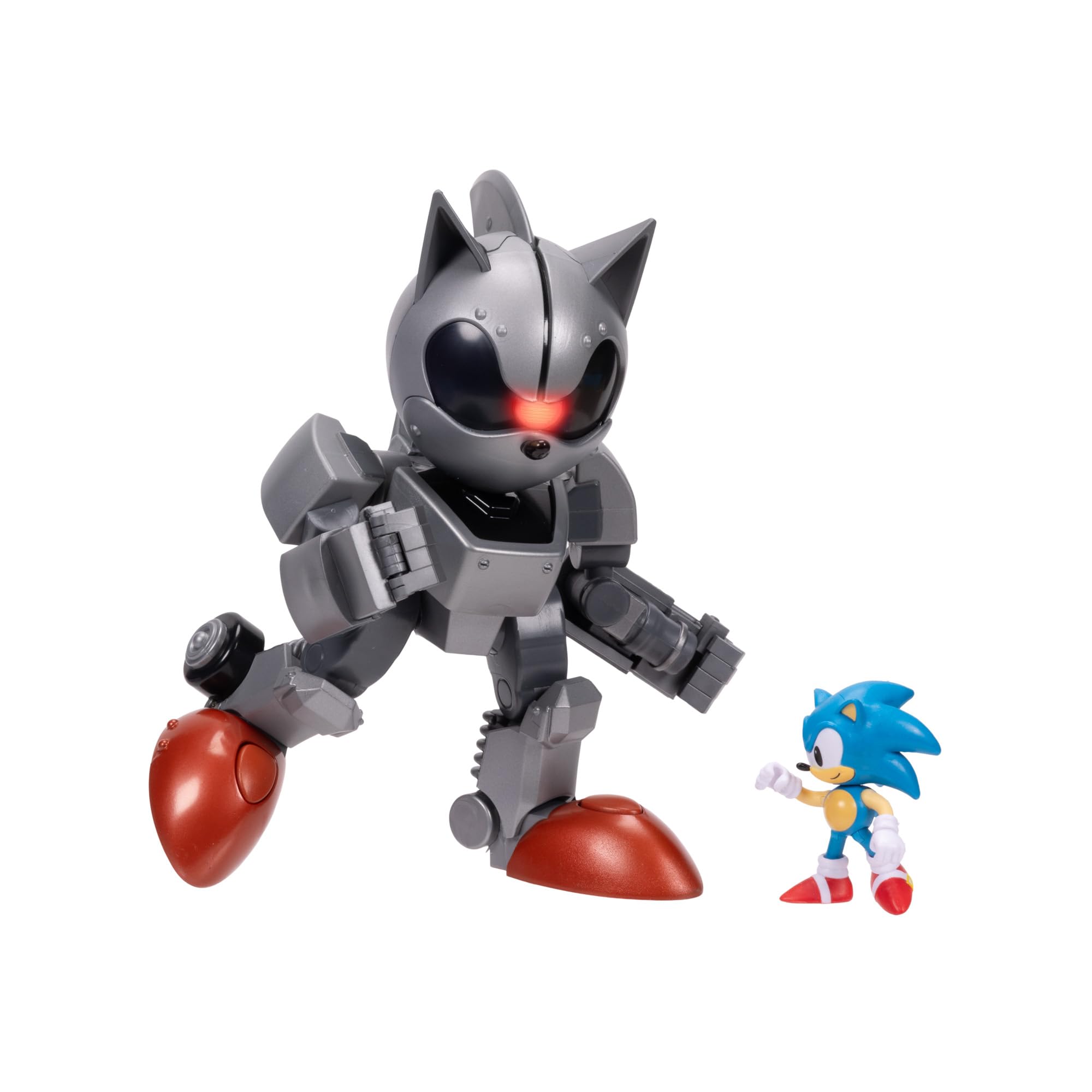 Sonic The Hedgehog Gigantische Mecha Sonic vs Sonic Set, Officieel Gelicentieerd door Jakks Pacific, 20,3 cm Hoog, Zeer Gearticuleerd met Lichtfuncties-Cadeau voor Jongens