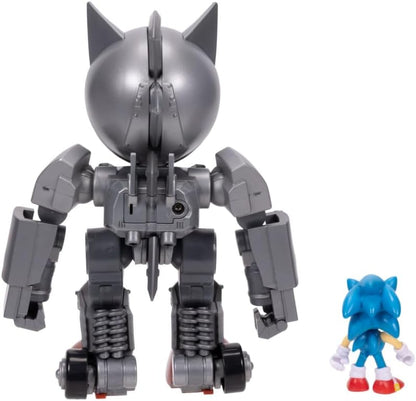 Sonic The Hedgehog Gigantische Mecha Sonic vs Sonic Set, Officieel Gelicentieerd door Jakks Pacific, 20,3 cm Hoog, Zeer Gearticuleerd met Lichtfuncties-Cadeau voor Jongens