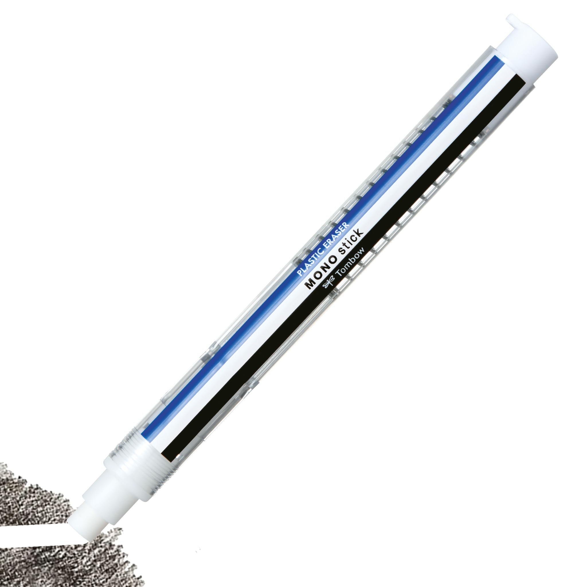 Tombow Mono Stick Eraser Pen Blue/White/Black, Precision Eraser with 6.7 mm Tip, Refillable, Pressure Mechanism, Phthalate-Free