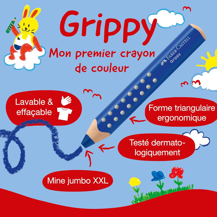 FABER-CASTELL Grippy 181780 Sharpener with Cutting Protection, Blue, Children's Sharpener