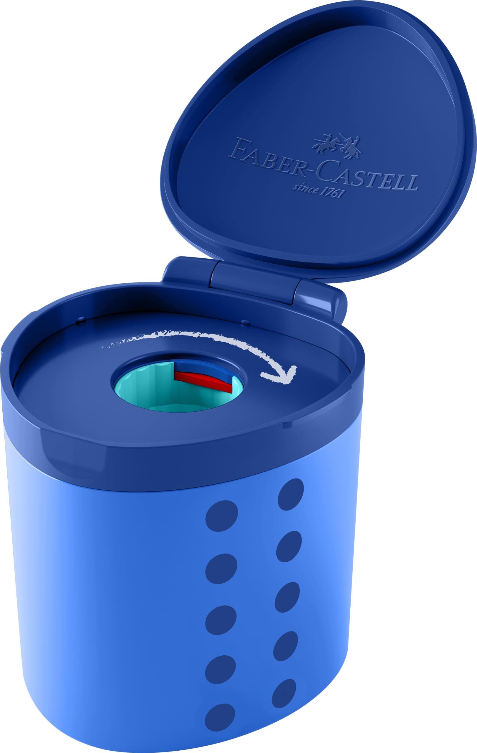 FABER-CASTELL Grippy 181790 Sharpener with Cutting Protection, Blue Sharpener with Container