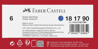FABER-CASTELL Grippy 181790 Sharpener with Cutting Protection, Blue Sharpener with Container