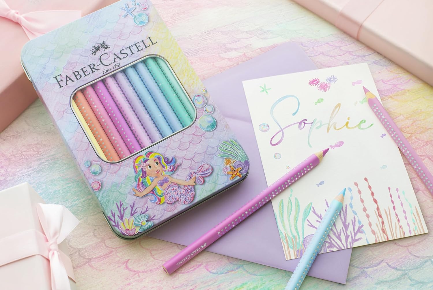 Faber-Castell 210910 Jumbo Colouring Pencils Set Sparkle 10 Thick Pastel Colouring Pencils for Children