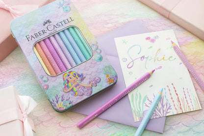 Faber-Castell 210910 Jumbo Colouring Pencils Set Sparkle 10 Thick Pastel Colouring Pencils for Children