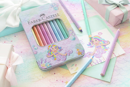 Faber-Castell 210910 Jumbo Colouring Pencils Set Sparkle 10 Thick Pastel Colouring Pencils for Children