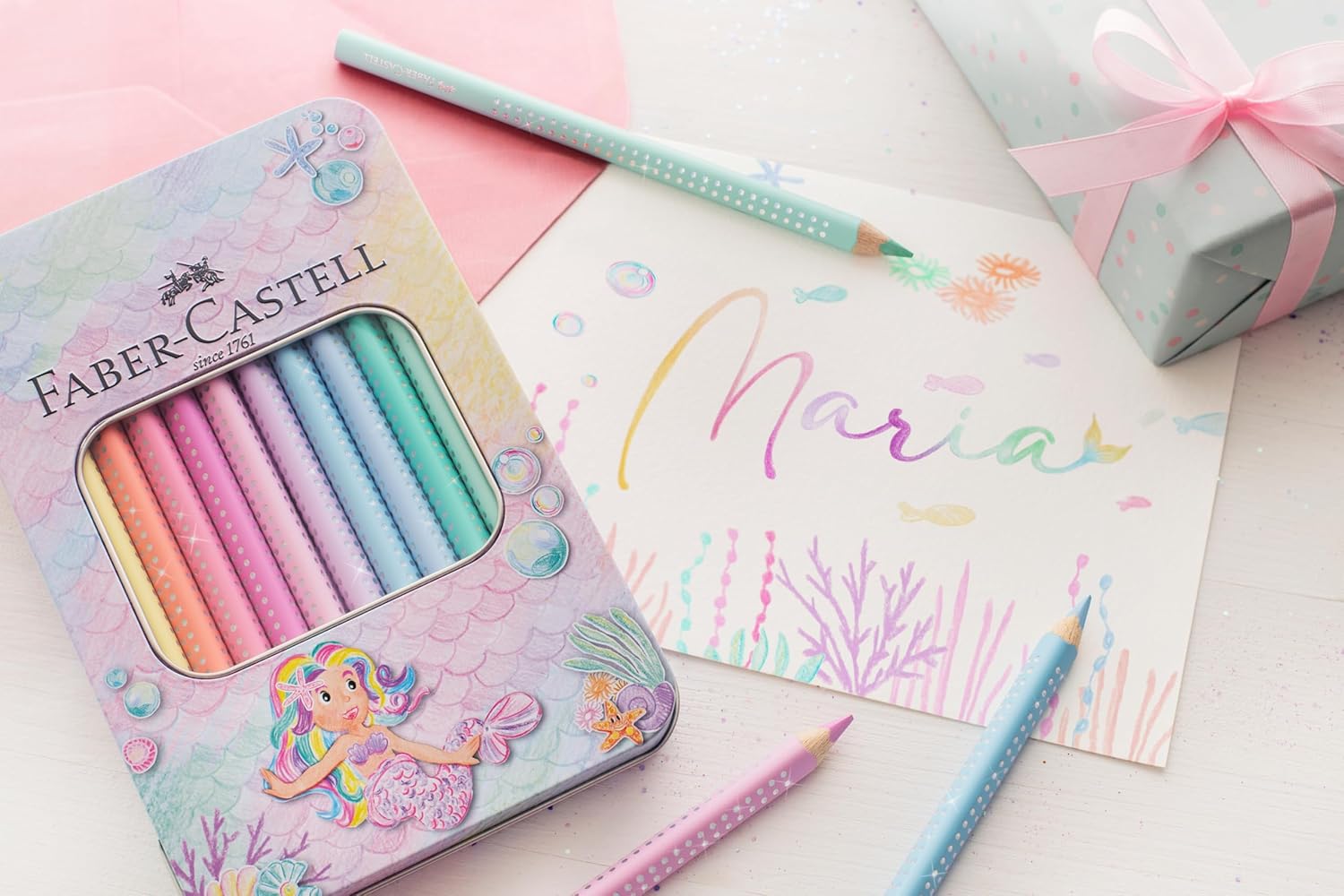 Faber-Castell 210910 Jumbo Colouring Pencils Set Sparkle 10 Thick Pastel Colouring Pencils for Children