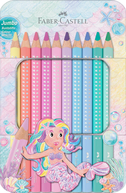 Faber-Castell 210910 Jumbo Colouring Pencils Set Sparkle 10 Thick Pastel Colouring Pencils for Children