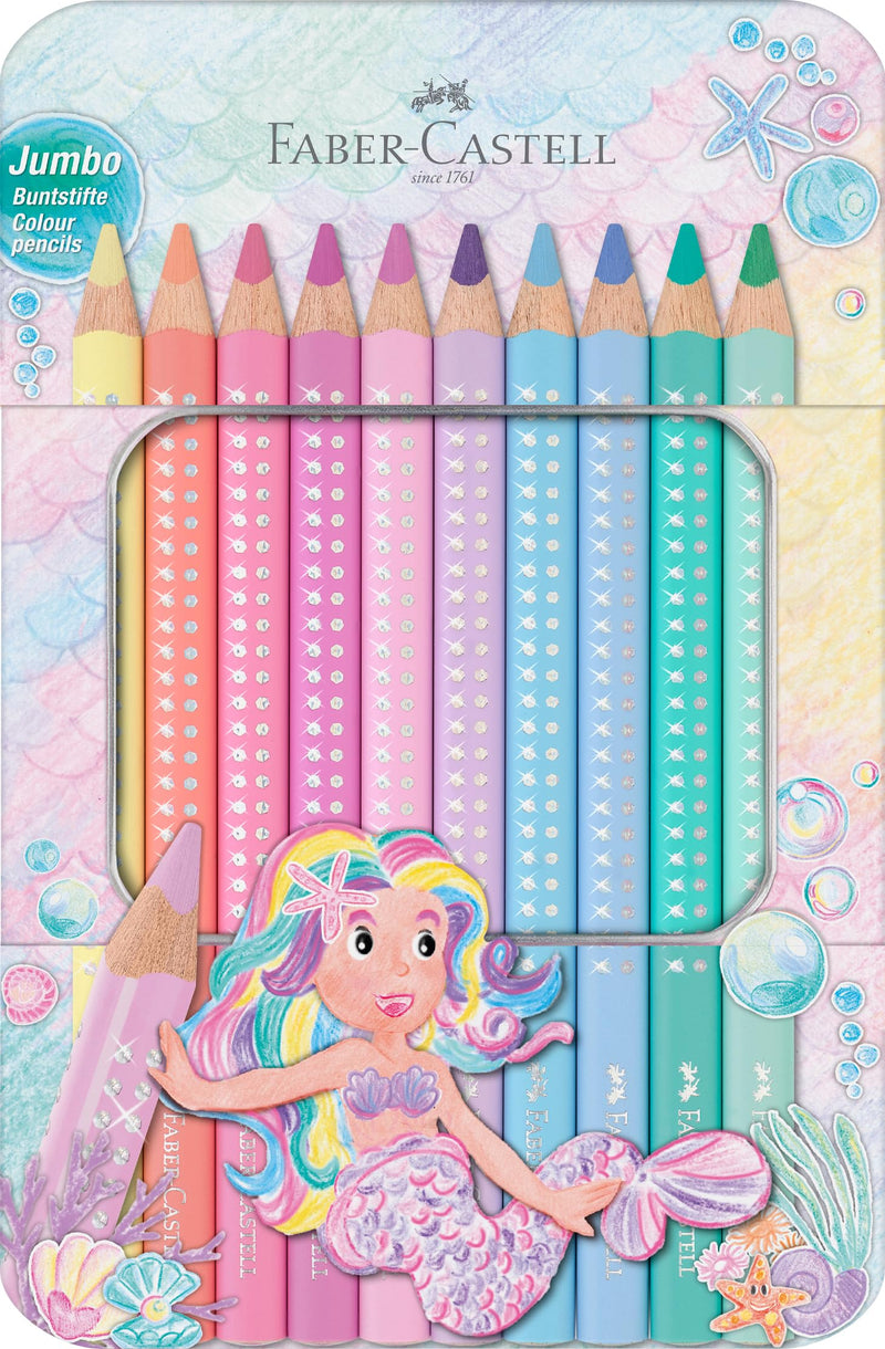 Faber-Castell 210910 Jumbo Colouring Pencils Set Sparkle 10 Thick Pastel Colouring Pencils for Children