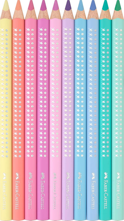 Faber-Castell 210910 Jumbo Colouring Pencils Set Sparkle 10 Thick Pastel Colouring Pencils for Children